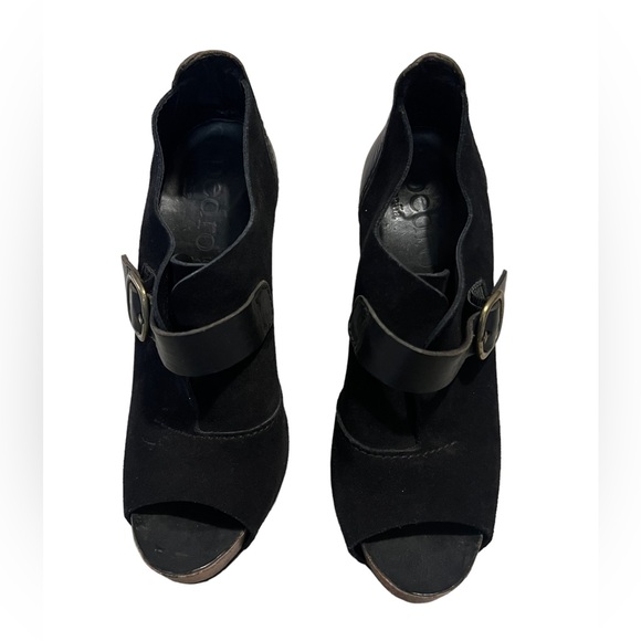 Pedro‎ Garcia Black Suede and Leather Open Toe Heels - Picture 1 of 15
